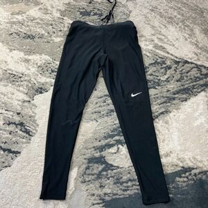 Nike Dri Fit Running Pants Sz L Black Drawstring Reflective Panel Ankle Zip